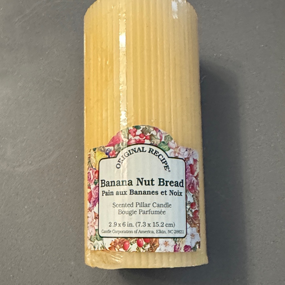 Banana Nut Bread Scented Pillar Candle - Yellow -